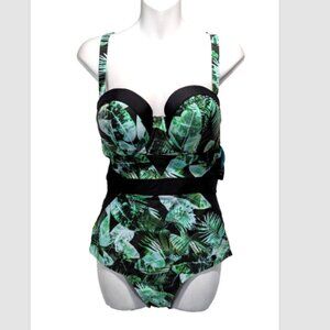 Torrid Black and Green Leaf Print Swimsuit